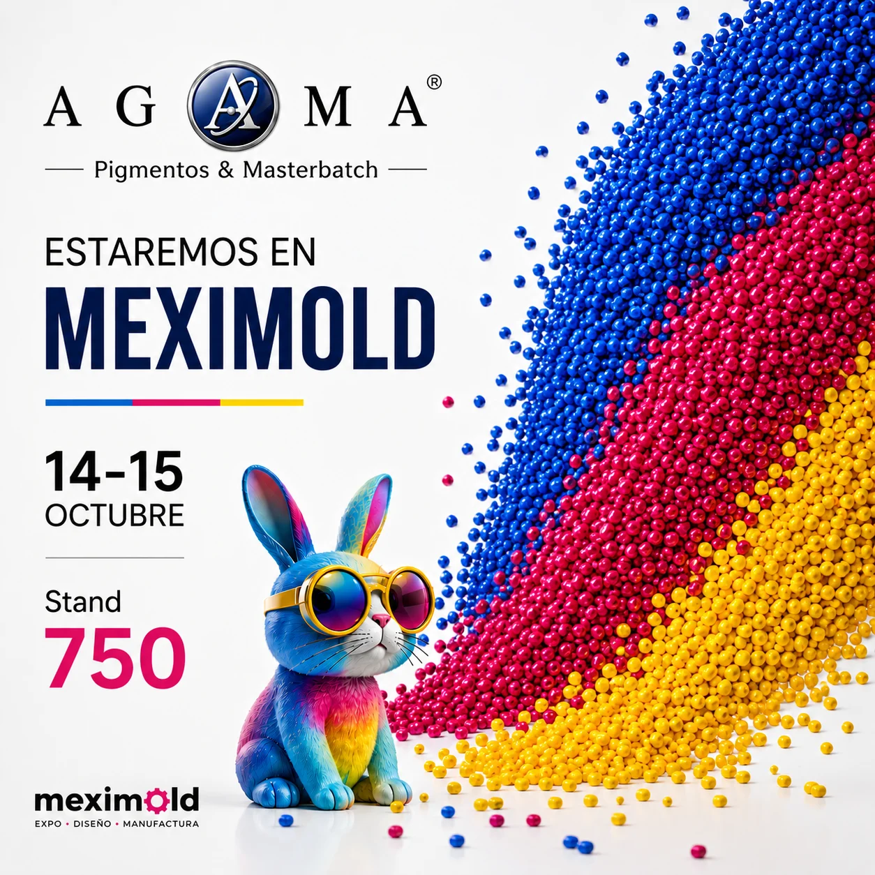 AGAMA flyer for Meximold Mexico with logo and booth 750