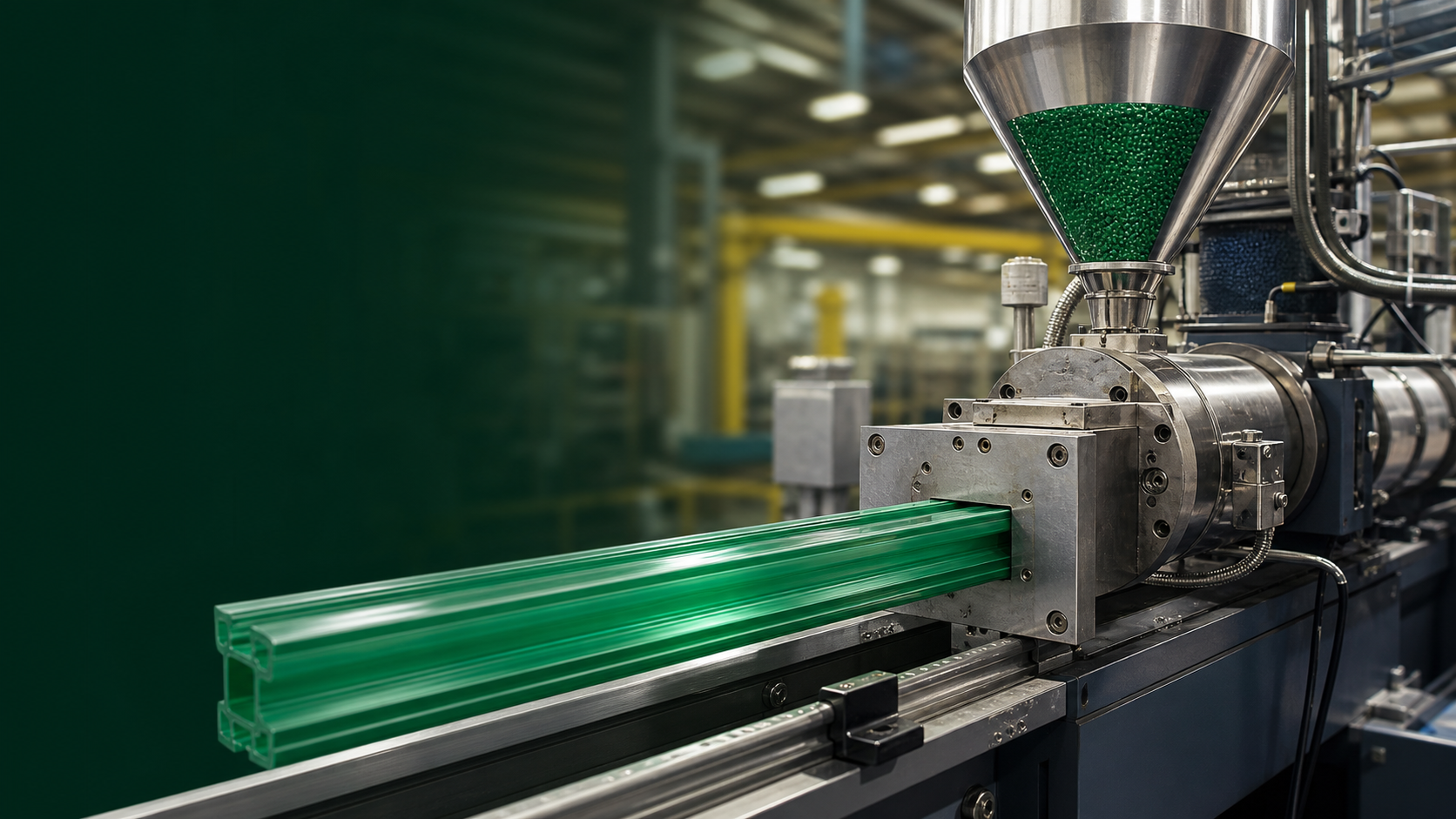 Extrusión de un perfil plástico verde