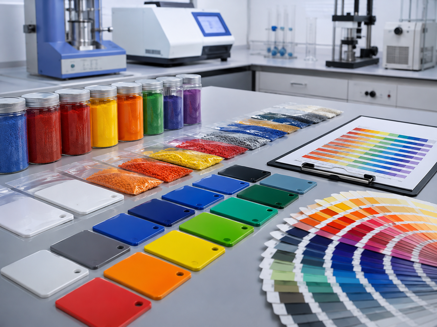 Pigment and masterbatch samples prepared for supplier evaluation